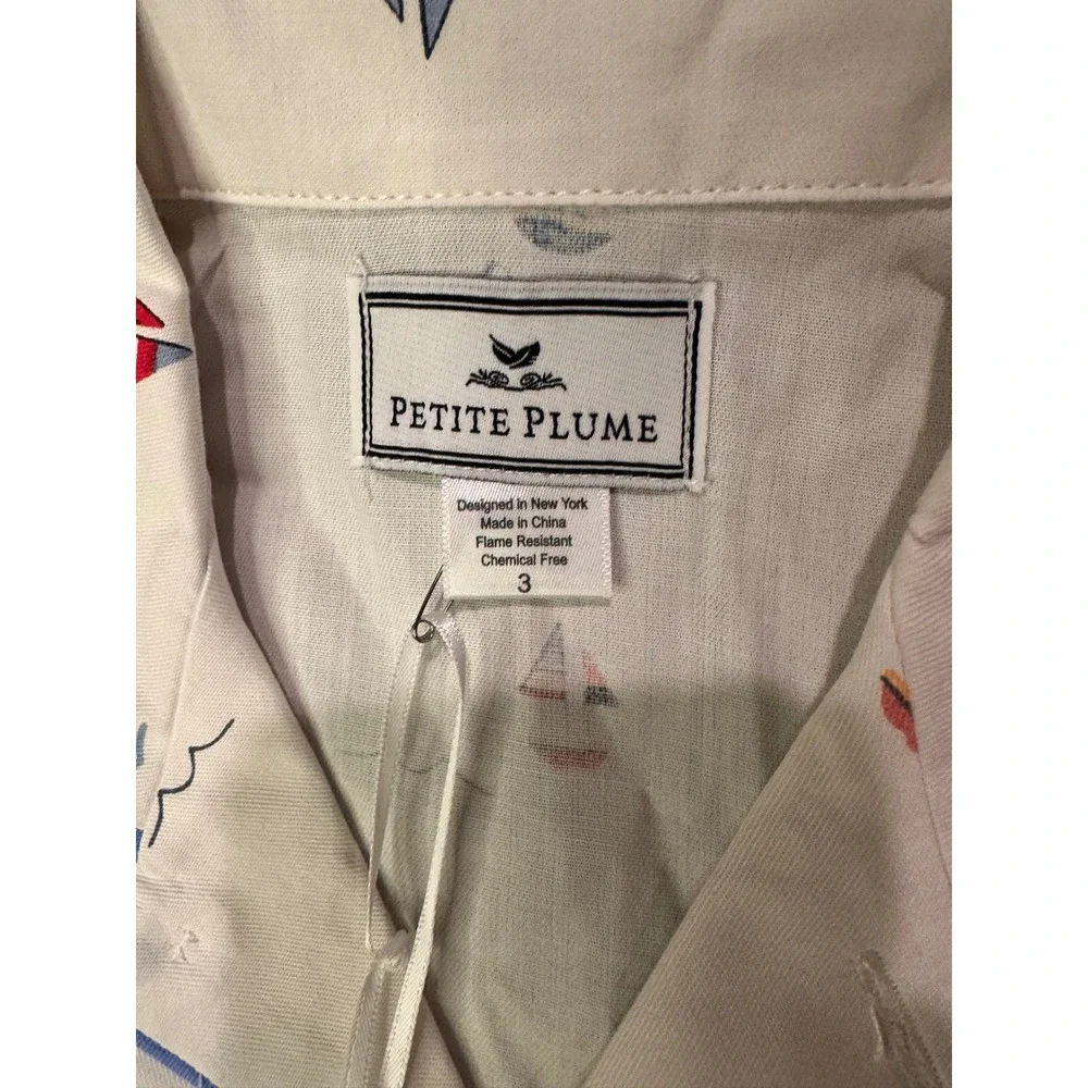 Petite Plume Kids Bateau Classic Pajama Set Sailboat Print White Blue Size 3 NEW